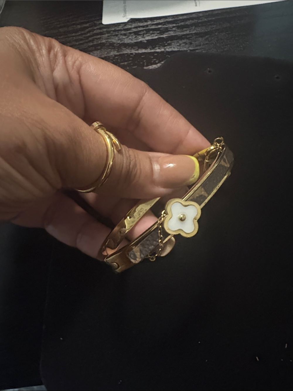 Gold-Tone Flower Charm Bangle Bracelet - White Accent